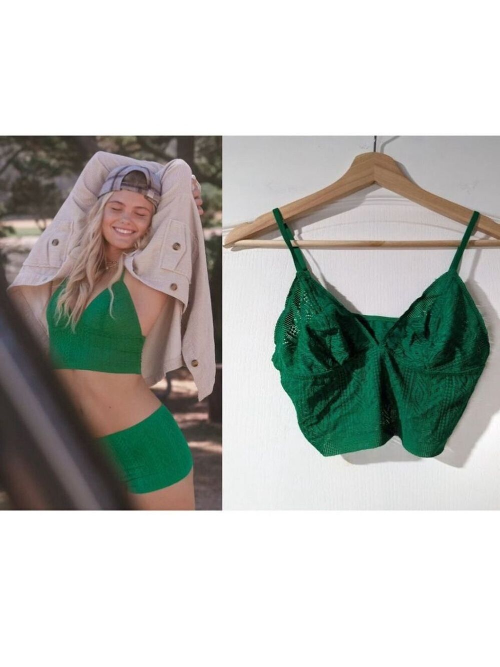 NEW aerie | Cable Lace Longline Bralette in Green Alpine